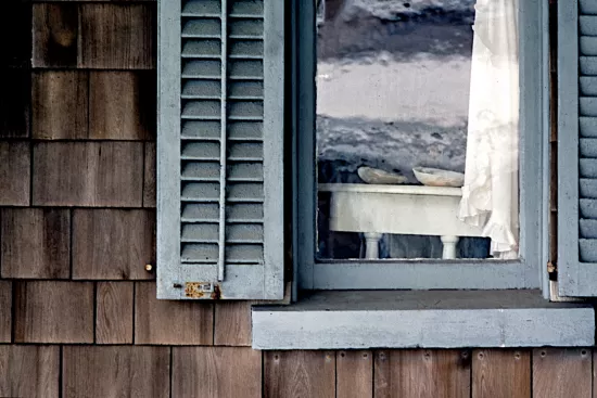 Window with louvered shutters